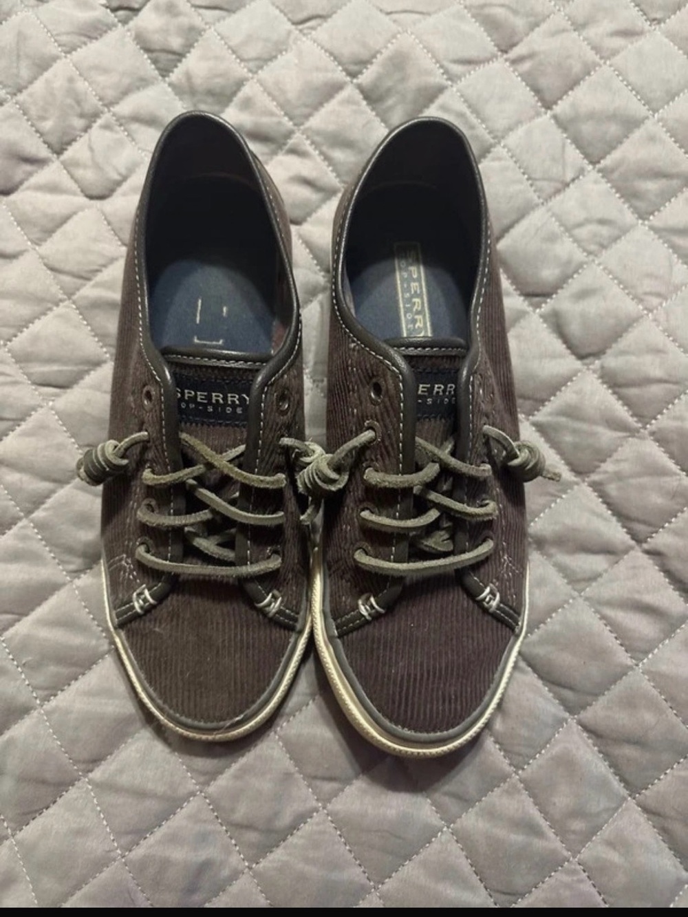 Sperry women’s Corduroy Boat Shoes in gray
